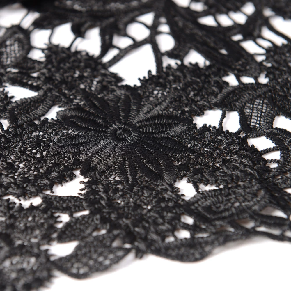 Black Embroidered Flower Guipure Lace Fabric