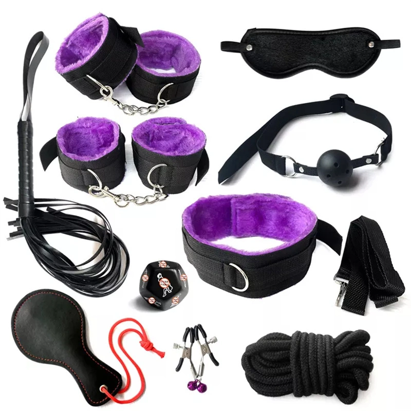 Herramientas de bondage Collar de cuello Esposas Látigo para azotar Venda para los ojos Juguetes sexuales BDSM para parejas