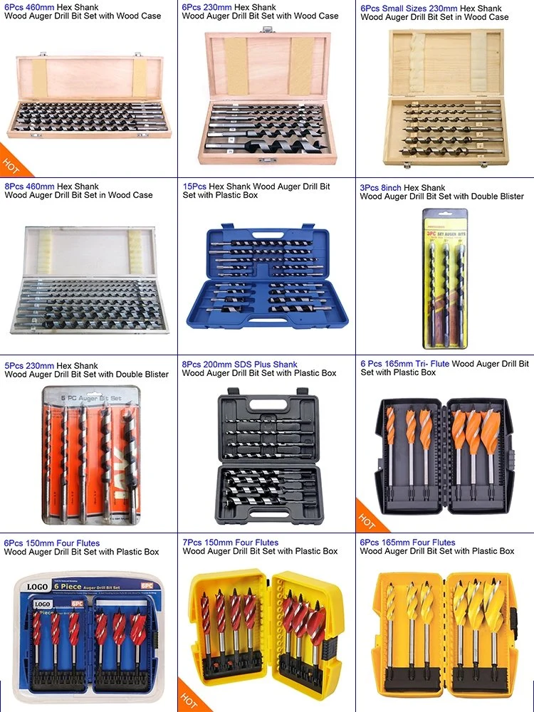 KIT DE brocas para sem-fim de madeira Tri Flute DE 165 mm, 6 PEÇAS Caixa de plástico