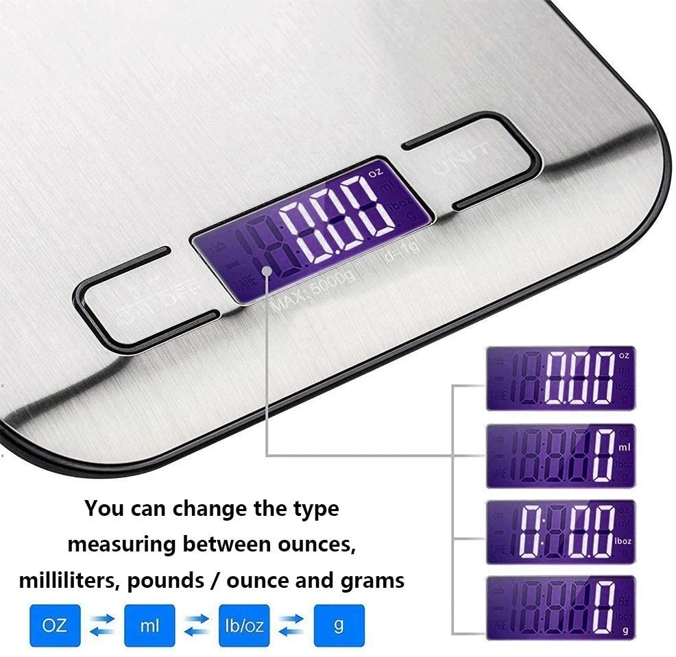 Báscula de cocina digital de 5kg/10kg de alimento de acero inoxidable de escala de medición de la balanza electrónica gramos escalas para la cocción de cocina