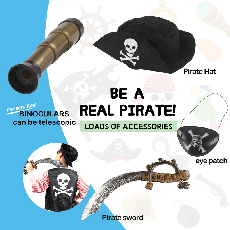 Kleid Pretend Kostüm Dress up Set Piraten Rollenspiel-Set Karneval Spiel mit Teleskop passende Hut Pirate Sward Eye Patch