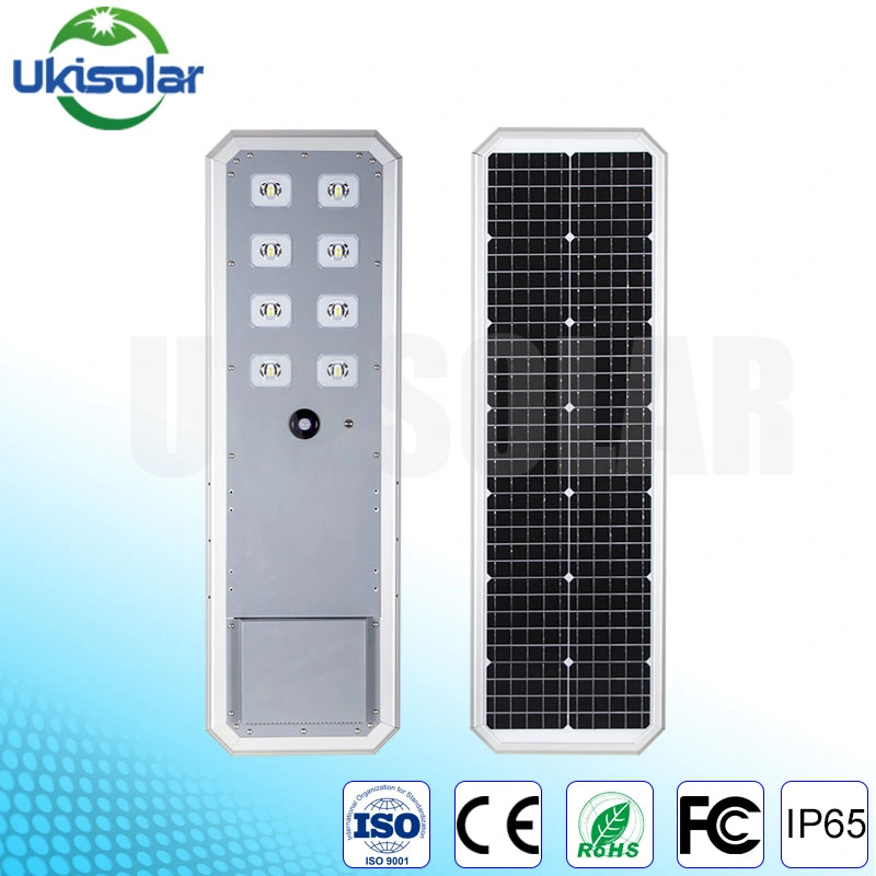 Ukisolar 30W integrado 40W 60W 80W 100W 120W Solar de 150W Calle luz LED con Mono de instrumentos y todo en uno de batería Lithium-Iron