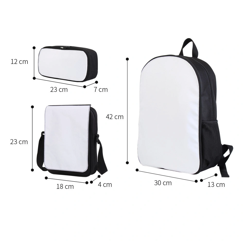 16" Backpack Set Sublimation Blank Student Backpack & Pencil Case & Velcro Shoulder Bag