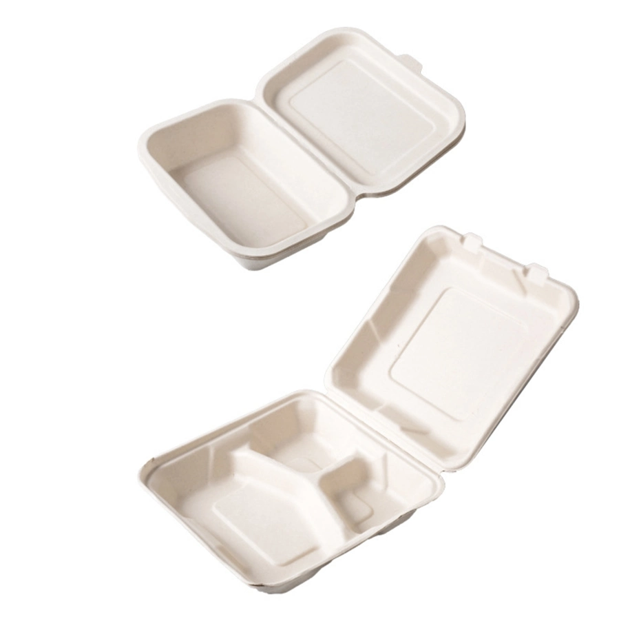 Eco Pulp-Based Containers Sandwich Holder Snack Clam 9X9inch Togo Boxes Hinged Lids