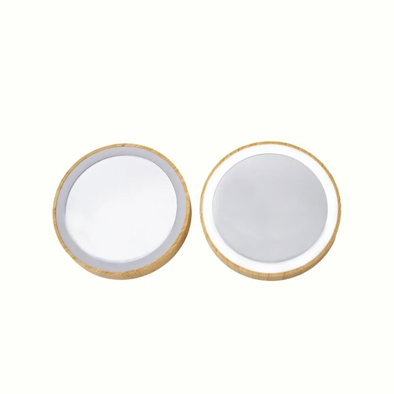 Bamboo Design Touch Sensor Volle Länge Ovale Runde Gerahmte Tasche Compact Vanity Werbegeschenk LED Make-up Licht Kosmetikspiegel