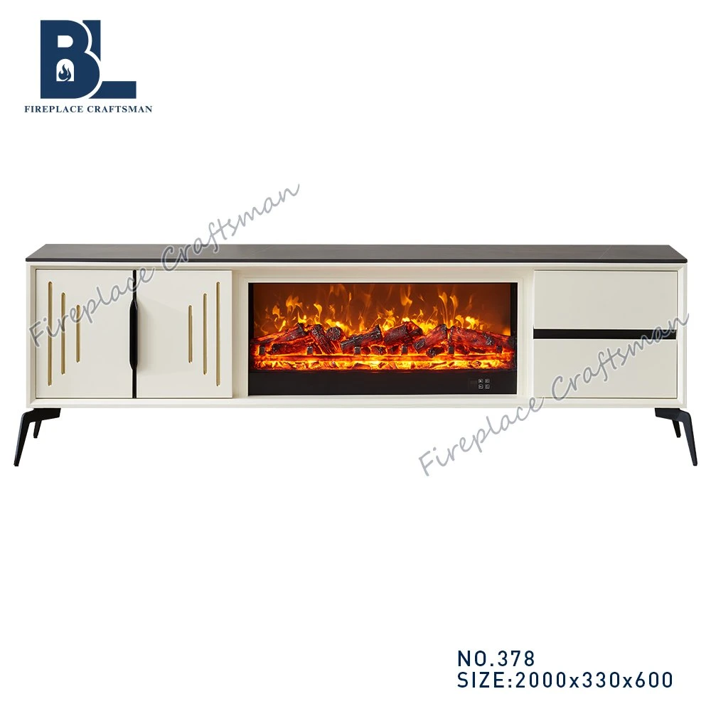 White 80 Inch Modern Fake Electric Fireplace TV Stand Faux E0 Wooden LED Fireplace TV Stand for 65 Inch TV