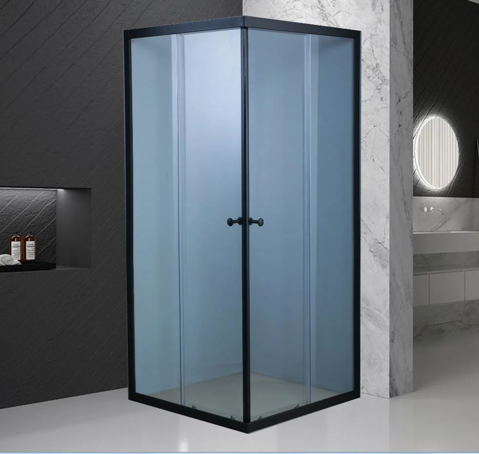 Double Sliding Black Aluminium Profile Framed Shower Box