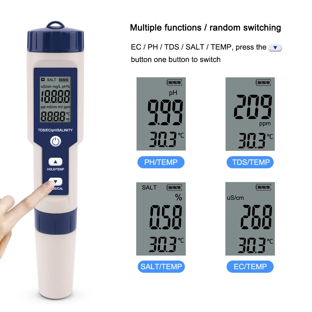 Multifunction 5 in 1 pH TDS Ec Salinity Temp. Water Quality Tester Meter