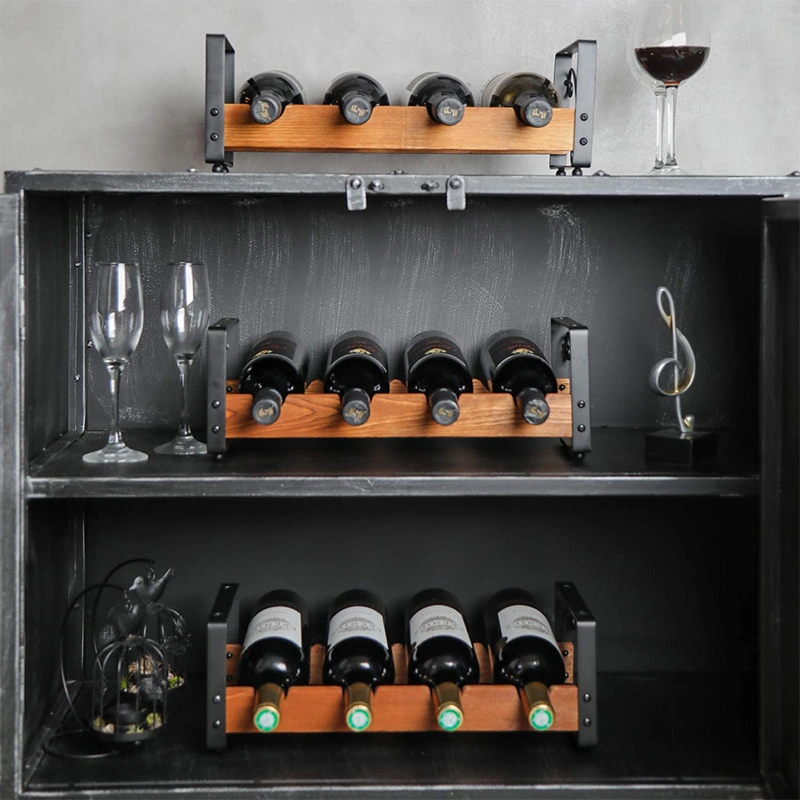 Single Tier Stackable Sturdy Stable Metal Storage Wine Wood Rack Metal Display Wine Shelf Holder Freestanding