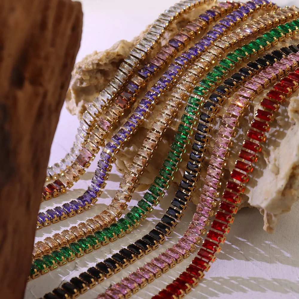 Hot Fashion Stainless Steel Rainbow Colorful Zircons Gemstones Stone Tennis Bracelet Necklace Jewelry Set