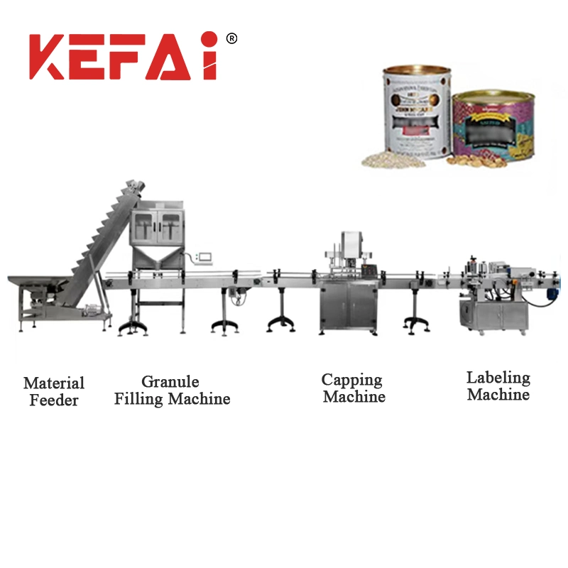 Kefai Automatic Auger Milk Powder Granule Aluminum Tin Can Jar Cup Masala Fish Bottle Filling Capping Cap Induction Sealing Canning Coding Machine