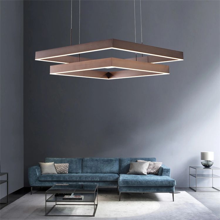 Modern Luxury Large 2 Rectangle Pendant Light Living Room Hotel Hall Chandelier Aluminum Nordic LED Pendant Lamp