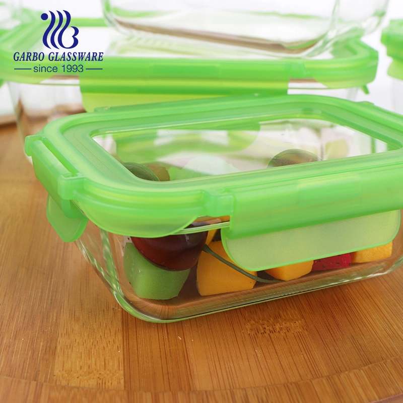 Stock Square Glass Food Storage Container Set with Silicone Sealed Cover Portable Lunch Box Sets Fresh Box Set with Lid