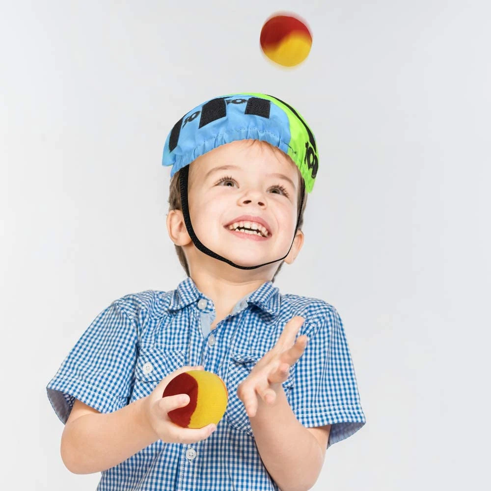 2 Hook Strips Helmet Caps and 3 Soft Balls Toss Game Set