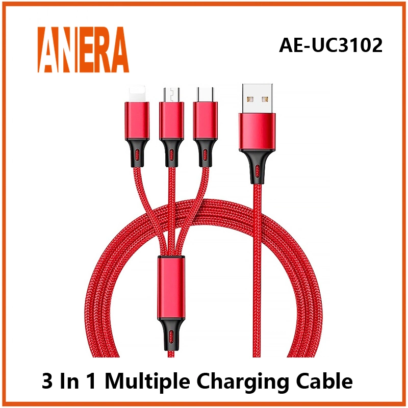 Hot Selling Flexible 3 in 1 Fast Charging Cable USB2.0 to Type-C&Android&Lightning Mobile Phone Cable