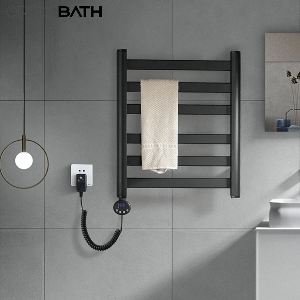 Ortonbath Matte Black Towel Warmer for Bathroom Wall Mounted CE Plug-in Electric Heated Towel Rack Stainless Steel 4 Bars Drying Rack
