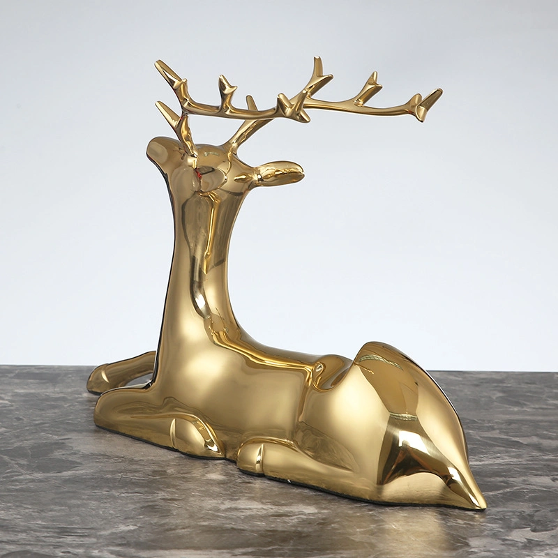 Fine Copper Hand Polishing Decorative Sitting Deer Figurine Wine Bottle Stand