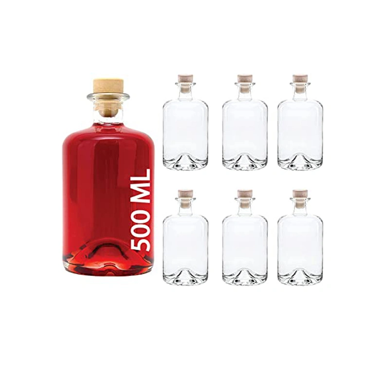 250ml 375ml 500ml Clear Round Glass Bottle Beverage with Cork for Liquor Juice Wine Vodka