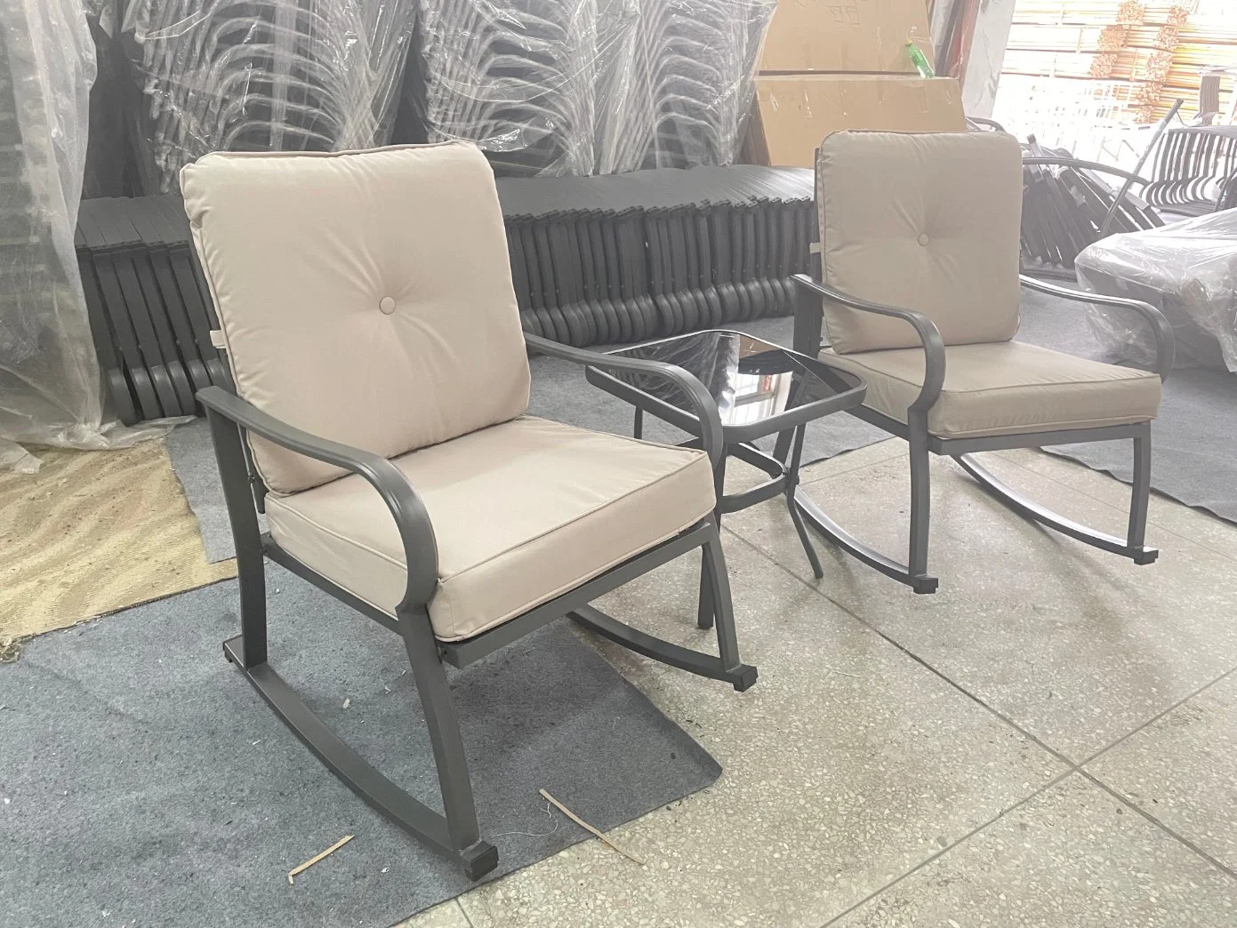 Kd Outdoor Furniture Steel Frame Rocking Chair Sets 3PCS