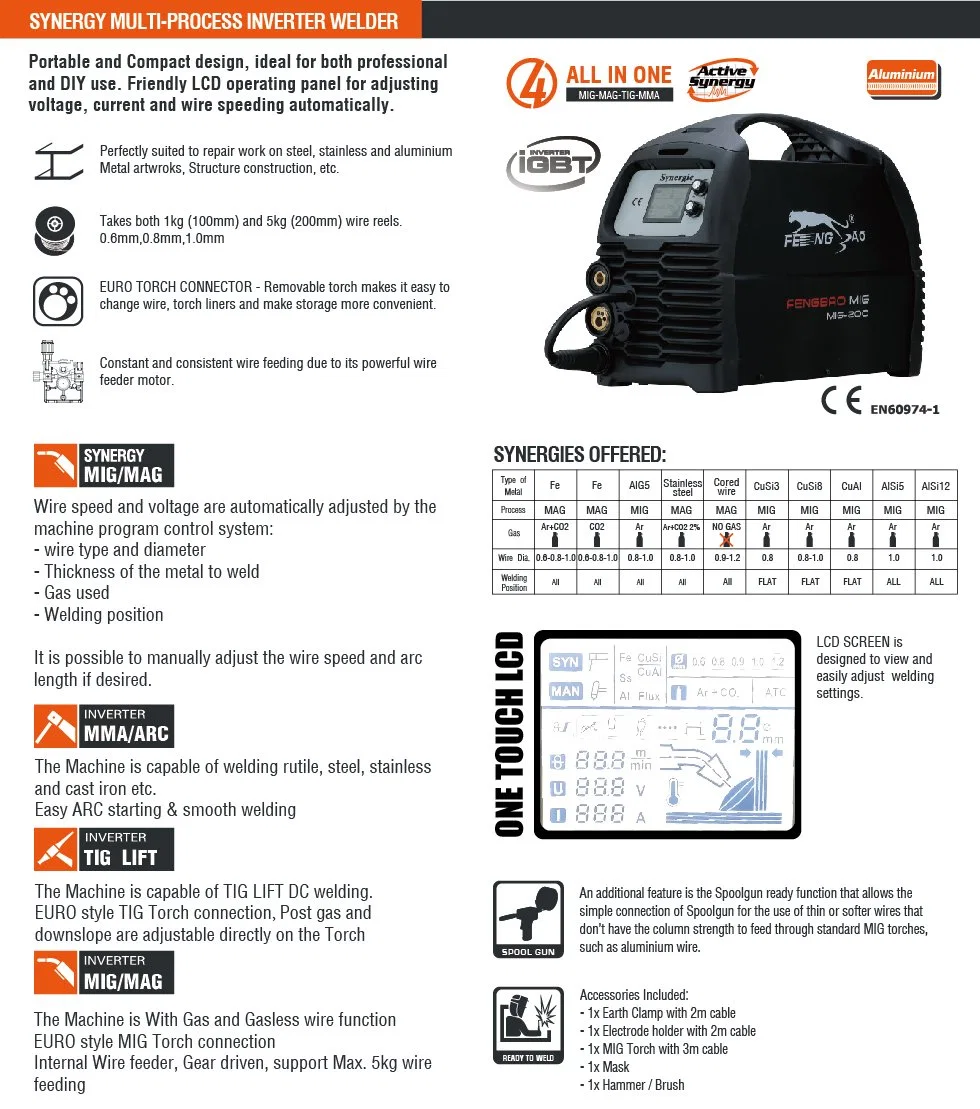 New Design Synergic IGBT Inverter Flux/MMA/TIG/MIG Welding Machine