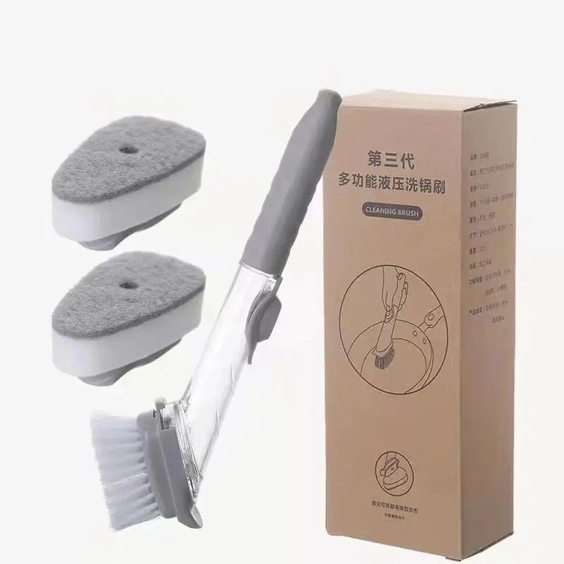 Kitchen Cleaning Brush 2 in 1 Long Handle Cleaning Brush with Sponge Dispenser Dish Washing Brush