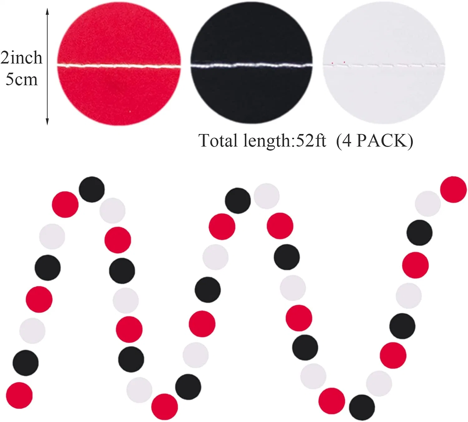 Red Black White Circle DOT Garland Kit Hanging Banner Streamer Backdrop for Wedding Graduation Baby Shower Birthday Carnival Party Decoration Supplies