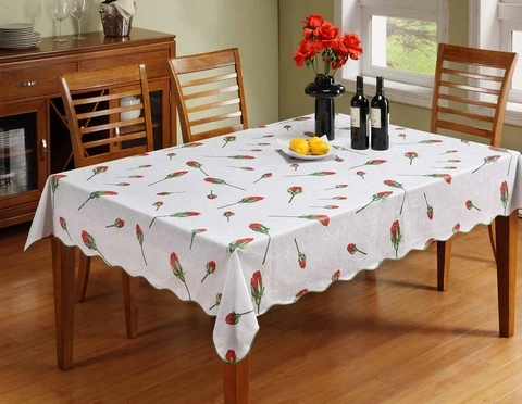 100%Vinyl Stain-Resistant and Waterproof and Antifouling Flannel Wave Edge Tablecloth