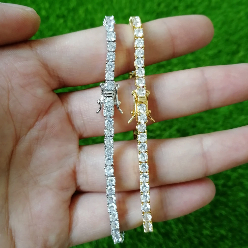 Wholsale Cadena de eslabones más populares de Hip Hop Brazalete de Tenis de plata 925 Pulsera Moissanite