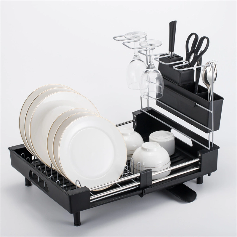 Drainer Set with Utensil Hooks Large Dish Racks Storage Holders & Racks with Drainage 2 Tier