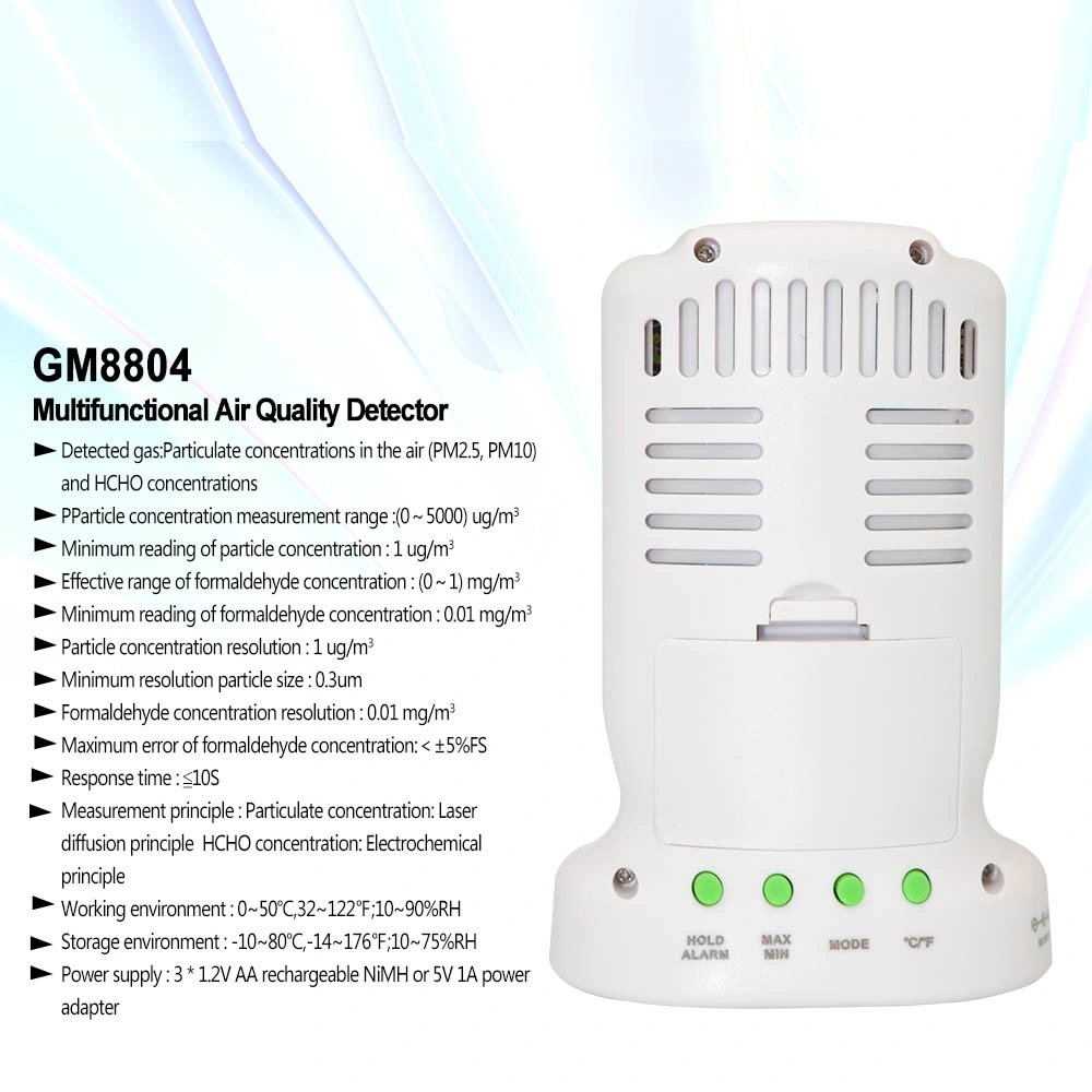 Un cómodo dispositivo de medición de la calidad del aire de evaluación de la calidad del aire de partículas para el hogar con Monitor de PM10, Pm2.5 Hcho GM8804 Sensor