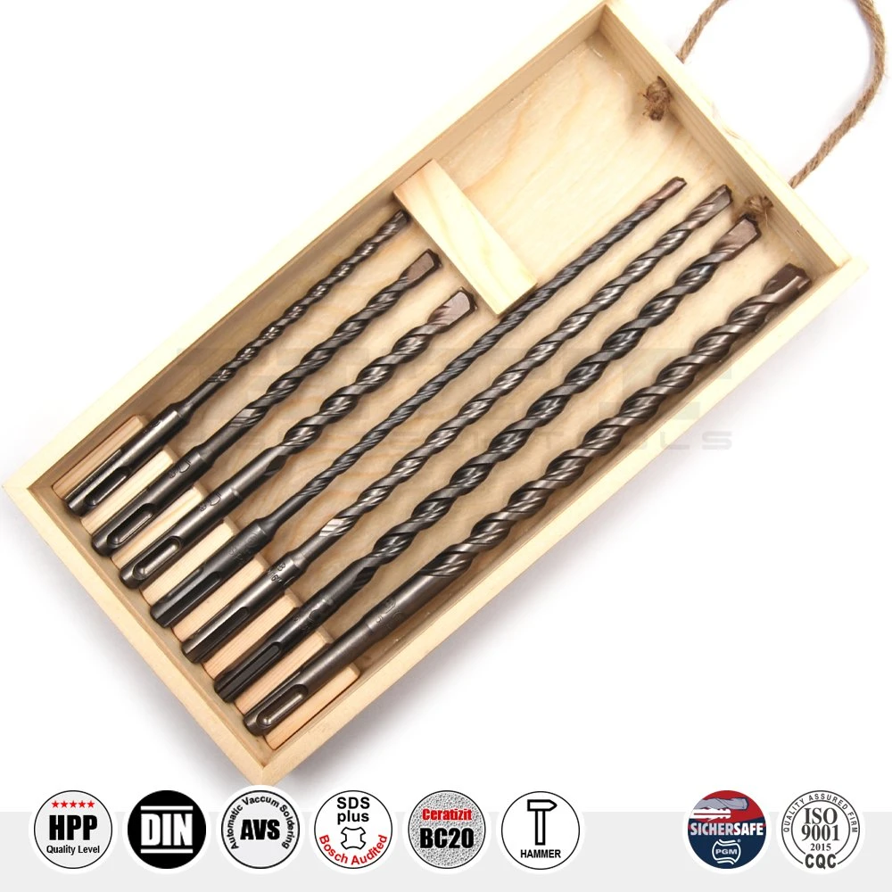 Pgm German Quality 7PCS Hammer Drill Set SDS Plus in Bamboo Box for Concrete Brick Stone Cement Drilling