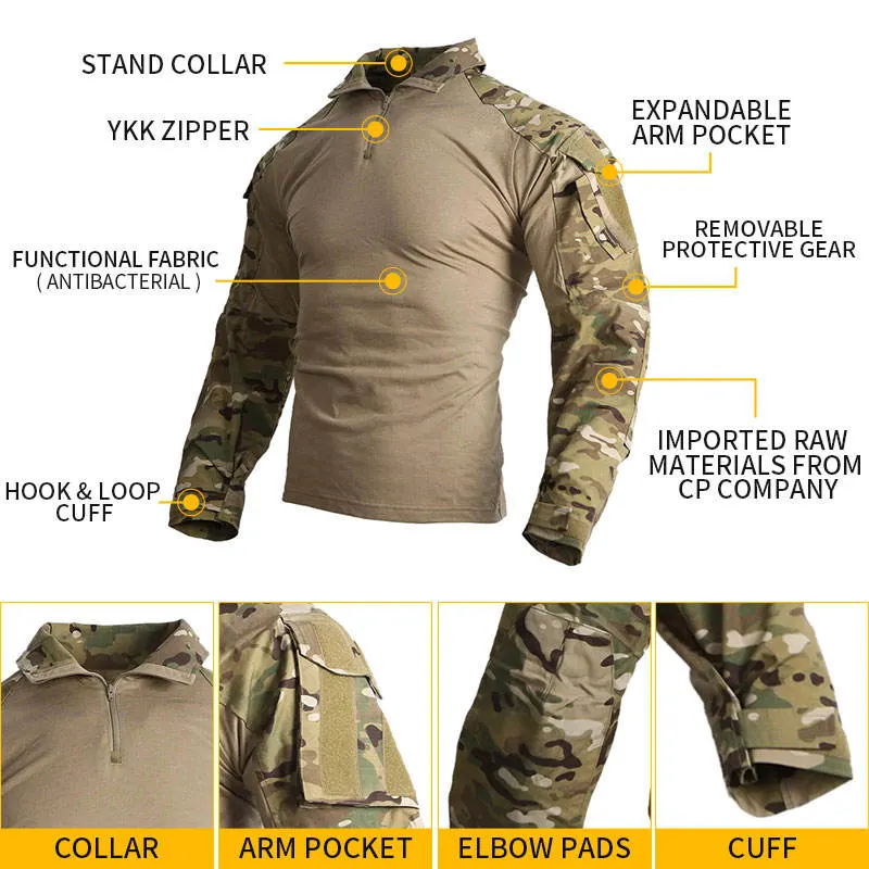 Custom G3 Camouflage Tactical Shirt Pants Suit Combat Tactical Uniform with Knee Pads