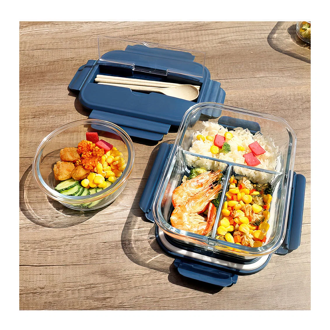 Promotional Newly Hinged Locking Lids Glass Lunch Box Kitchen Home Glass Glassware