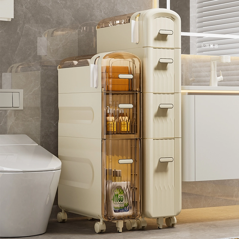 Cuarto de baño Rolling plástico comida Carro Organizador Cocina esquina estante Rack de almacenamiento móvil compacto con cajones