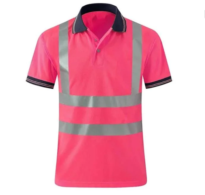 Men Enhanced Hi Vis Performance Staff Uniform Short Sleeve Safety Polo Shirt with 5 Cm Width Reflective Strips