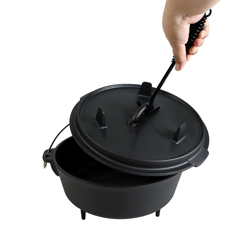 Portable Multi-Function Outdoor Cookware Stew Pot Barbecue Soup Picnic Pot Cast Iron Dutch Oven Camping