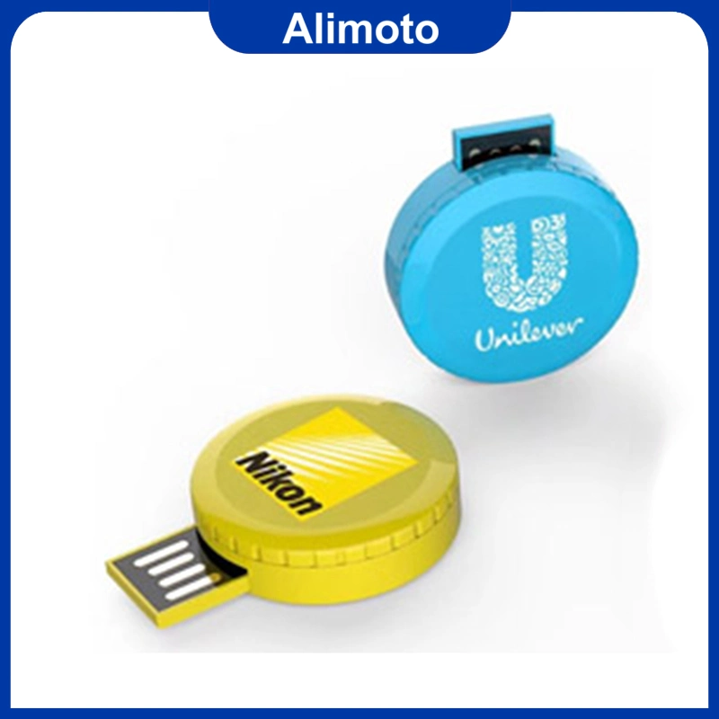 Round pen drive USB retráctil personalizado con una gran área de impresión