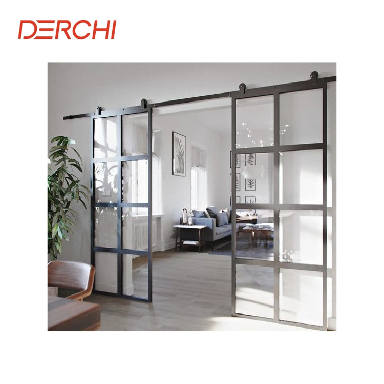 Interior Glass Sliding Door Matte Black Metal Frame Customized Barn Doors