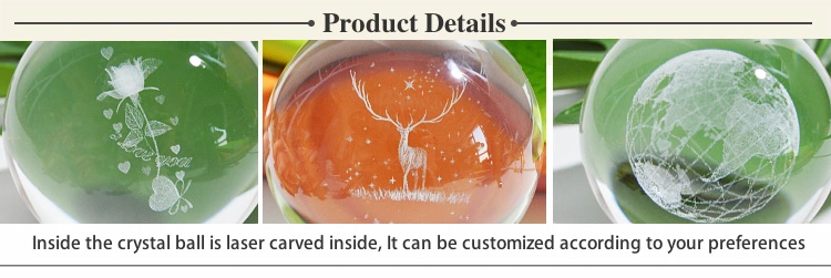 Customized Laser Inside Carved Rose K9 Crystal Glass Ball for Gifts Home Decoration