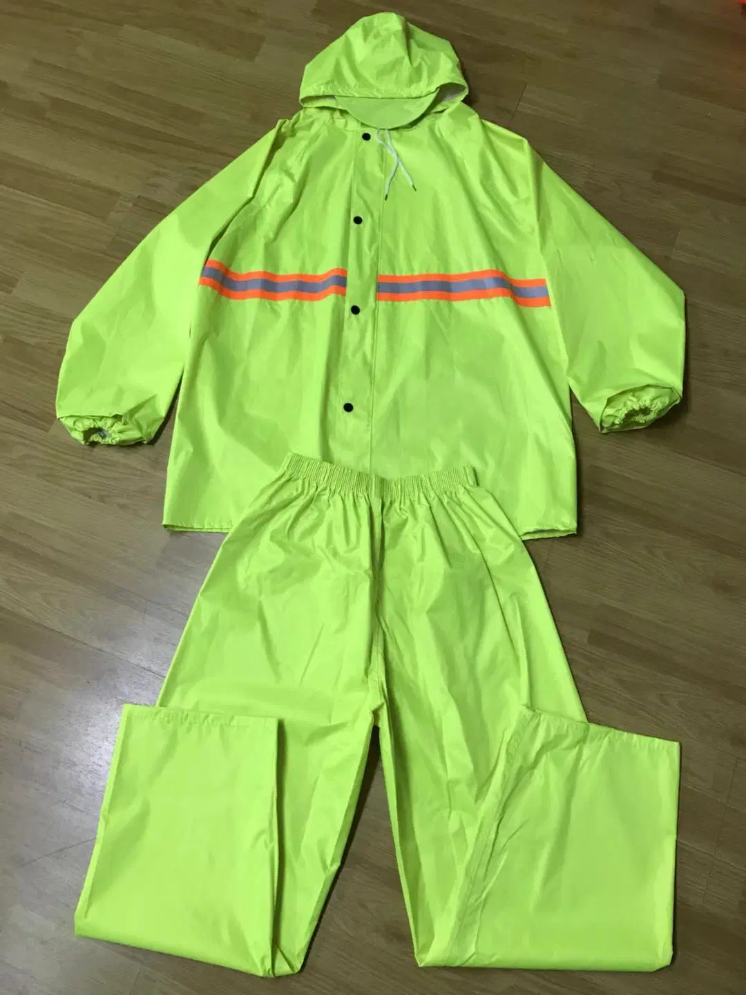 Orange Color PVC Raincoat Men Adult Reflective Strips Long Raincoat