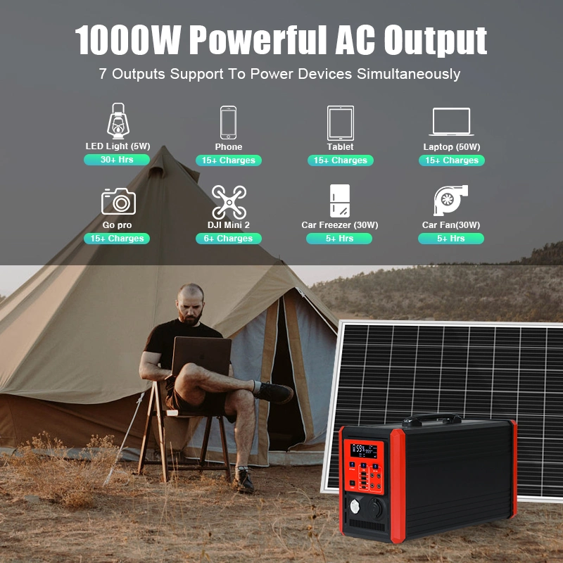 Éclairage intérieur d'extérieur haute puissance multifonction mobile en un 1000W 1500W Camping sécurité solaire montage énergie système d'énergie