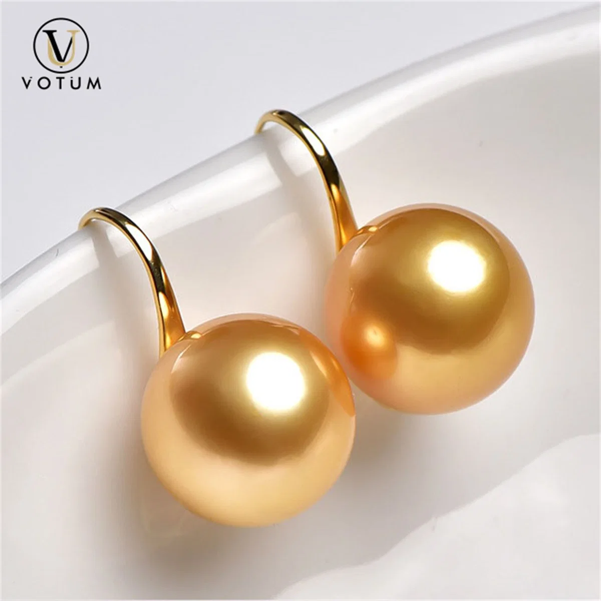 Votum Factory OEM Luxury 18K Real Gold Cultured Seawater South Golden Pearls Wedding Dandle Earring Jewelry