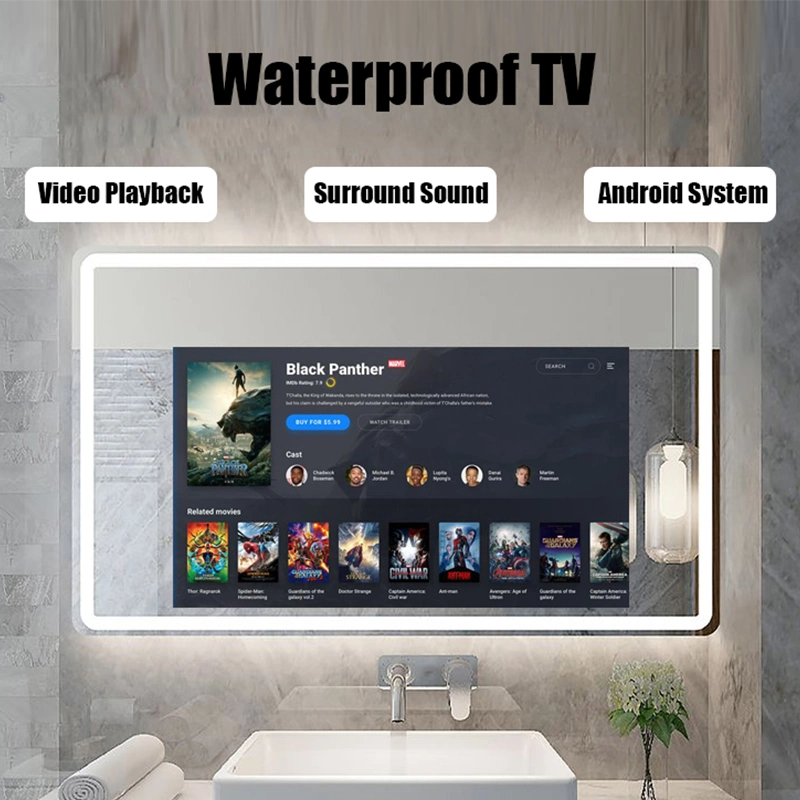 شاشة اللمس المباشرة من المصنع LED التفاعلية المستطيل Wall Mirror TV تلفزيون ذكي بمرآة سحرية مقاومة للماء الخفيف