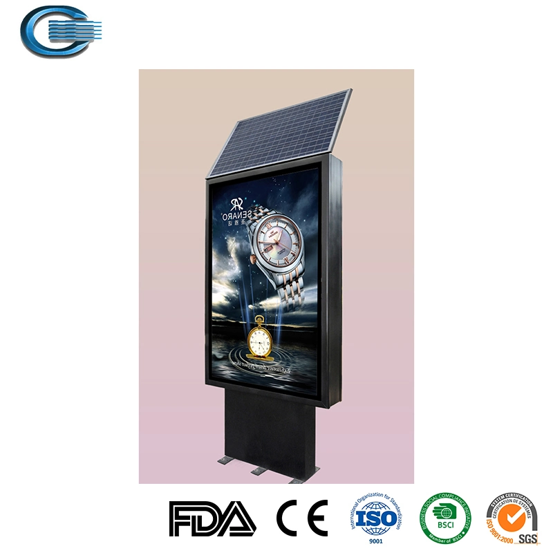 Huasheng Solar Outdoor LED Sign Lightbox Outdoor Pole Profile Solar Billboard