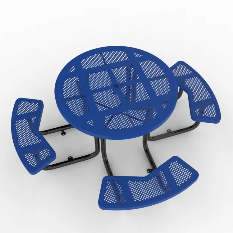 North America Hot Sale Outdoor Park School Courtyard Amusement Park Thermoplastic Picnic Metal Blue Simple Three-Seater Round Table