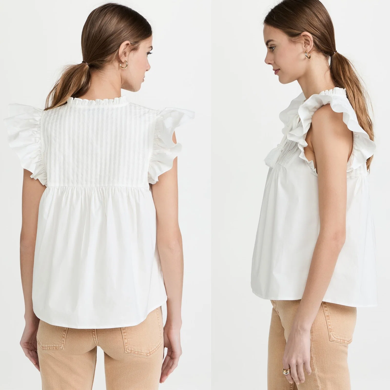 Ruffled Neck OEM China Casual Fashion Apparel Factory Hot Selling Wholesale/Supplier Fashion Summer Elegant Flutter Sleeves Lady Blouses