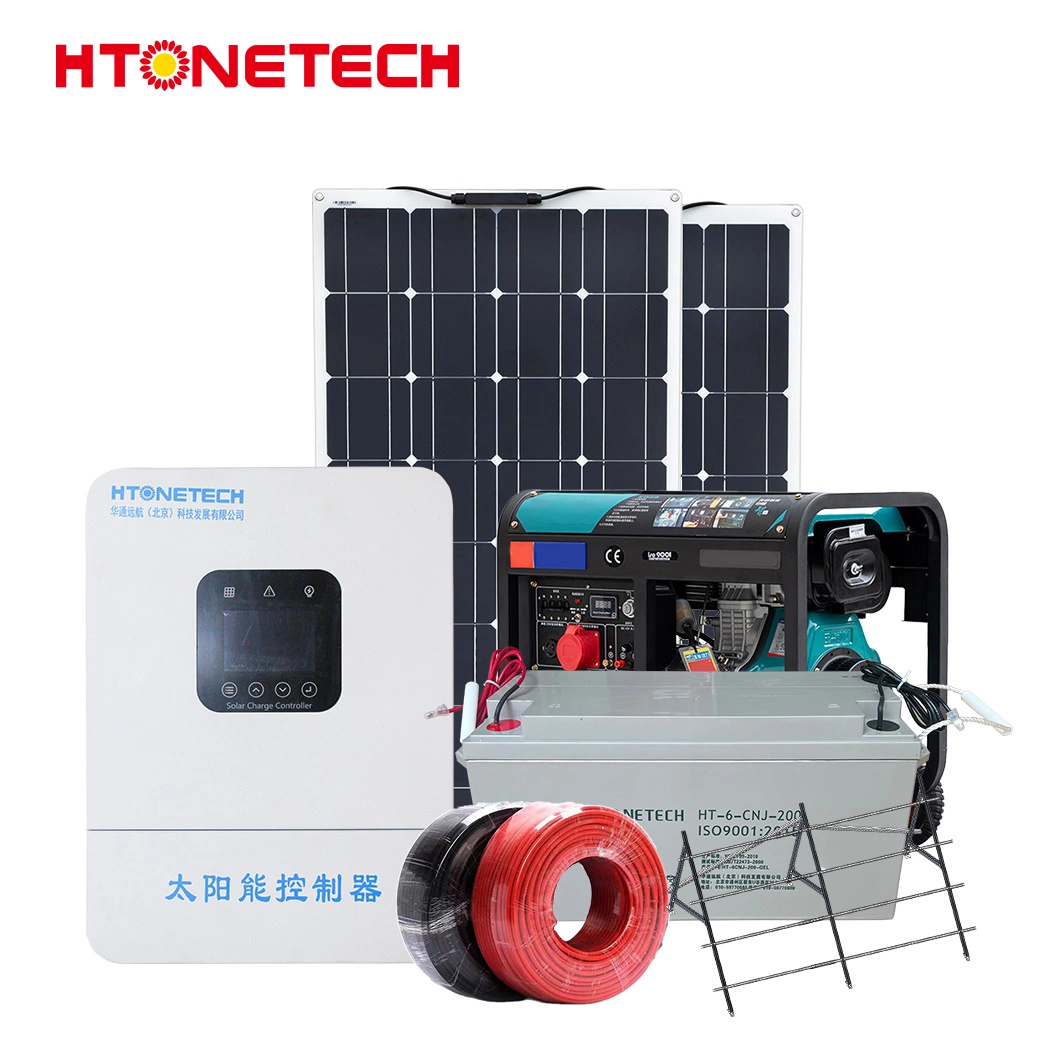 Htonetech off Grid All in Solar System Wholesale/Supplierrs China 300W 3006W Mono Crystalline Solar Cell Plate 400 kVA Diesel Generator Hybrid Solar Rooftop System