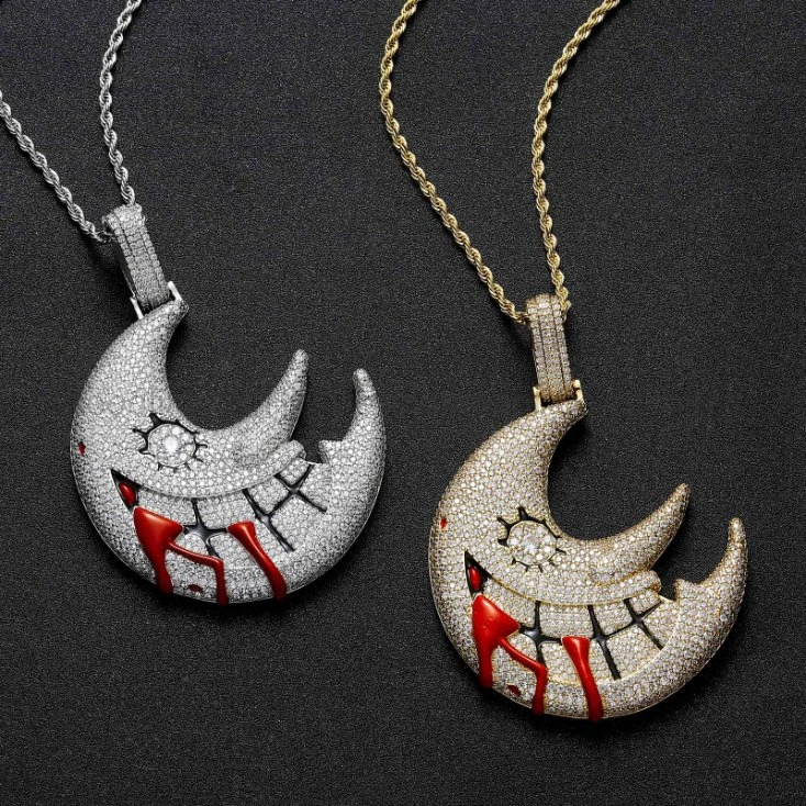 Hip Hop Moon Pendant Necklace Men Jewelry