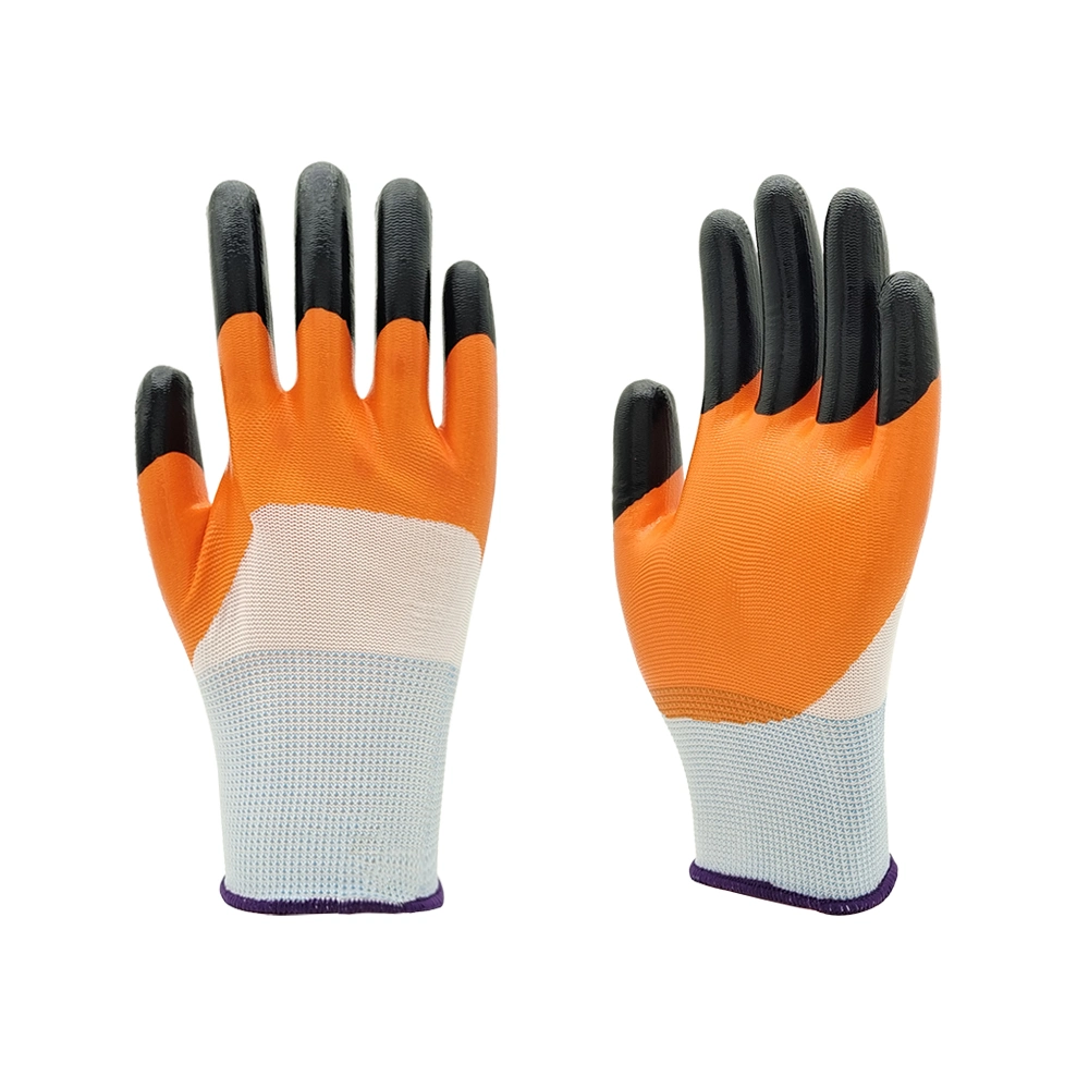 Factoryshop Polyester Lining 3/4 Half Nitrile Dipped Coated Strengthen Finger Tips Reinforced Hand Work Safety Breathable Gloves