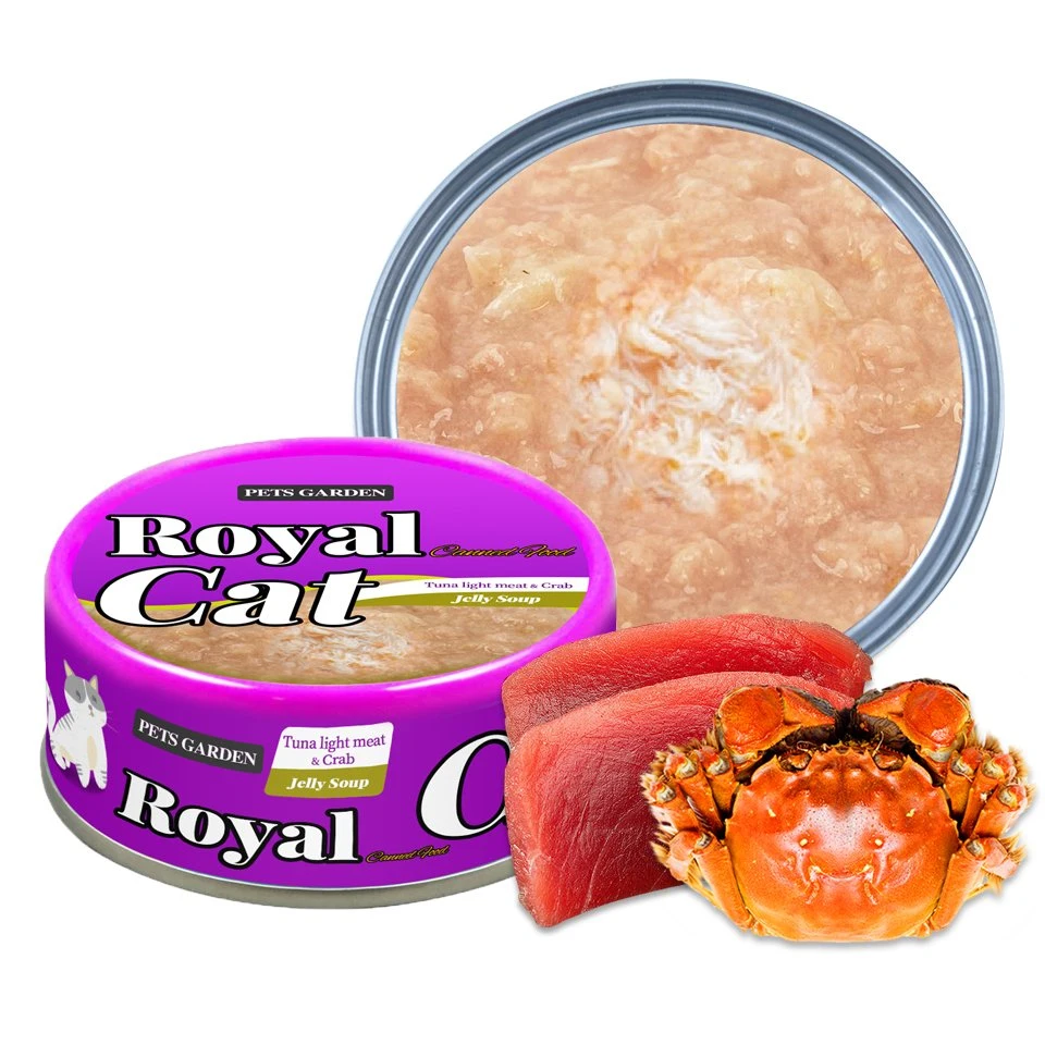 80 g de ODM OEM Gato Snacks trata las conservas de atún y el cangrejo sopa de gelatina comida húmeda para mascotas